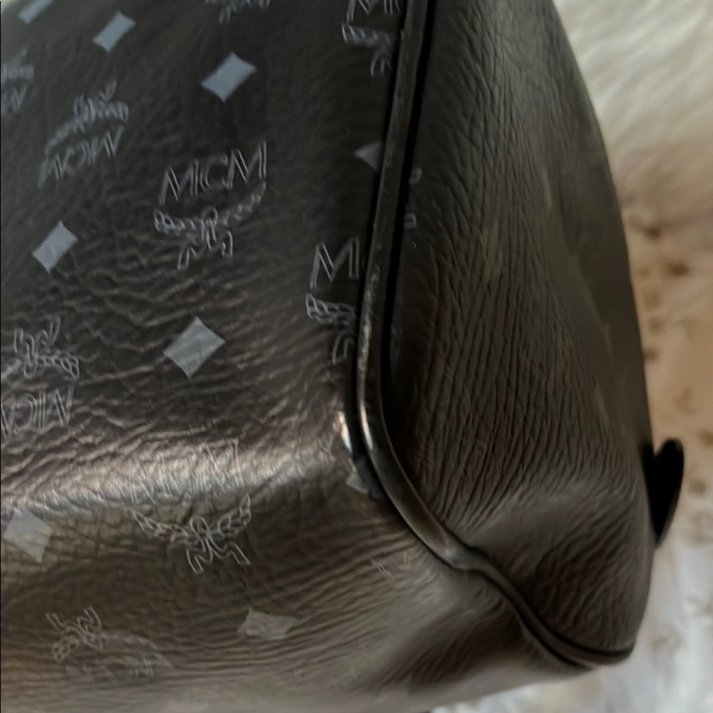 MCM Black Leather w/ Multicolor Racing Stripe & Silver Hardware EUC - Picture 7 of 9